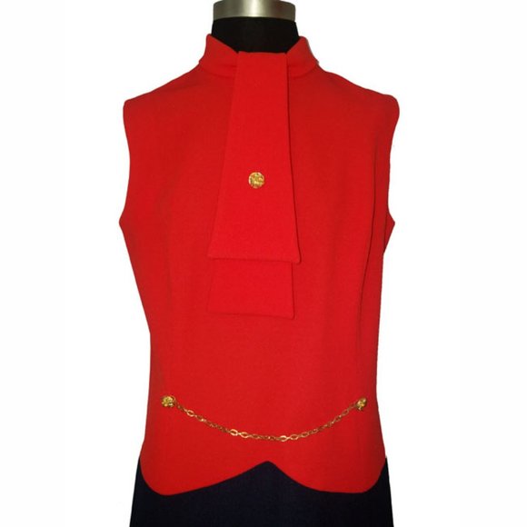 Vtg 70s Ascot Drop Waist Pleated Dress M - Picture 2 of 6